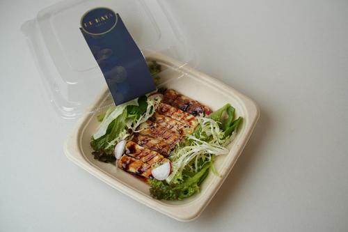 GRILLED HALLOUMI SALAD - slices of grilled halloumi cheese with mix capsicum, black
  olives, cherry tomato. Garnished with parsley, shizo and edible flower