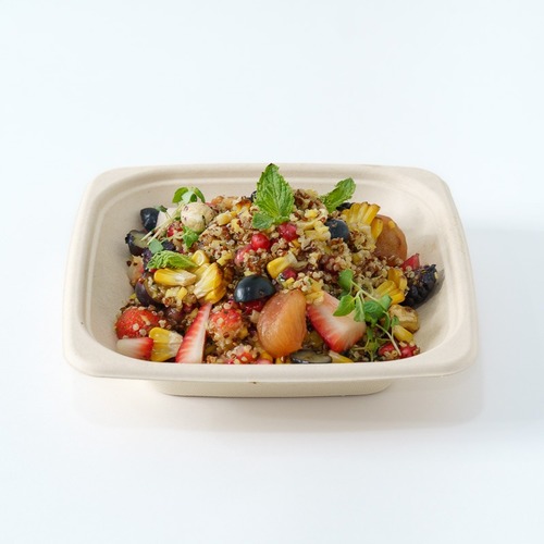 QUINOA MANGO FRUIT SALAD - A special mixture of quinoa , mango ,corn with group of nuts
  and pomegranate seeds, honey mustard sauce&nbsp; -decorated with strawberries
  and raspberries
