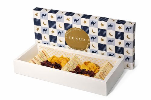Eid Breakfast club sandwich - Enjoy our special Eid Breakfast Box featuring a delightful assortment of chicken sandwiches, cheese varieties and turkey club sandwiches, complemented with crispy potato and beetroot crisps