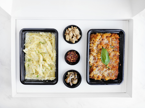 5 PASTA PACKAGE SHARING BOX - SERVES
UP TO 5 – SERVED WITH 100 GRAMS OF MUSHROOMS & 150 GRAMS OF CHICKEN