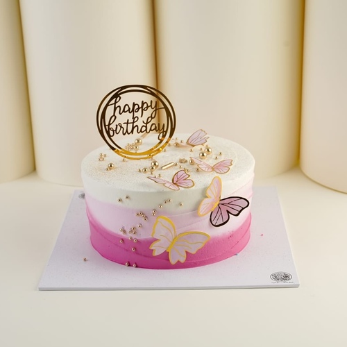 Cake 9inch white&pink(butterfly)