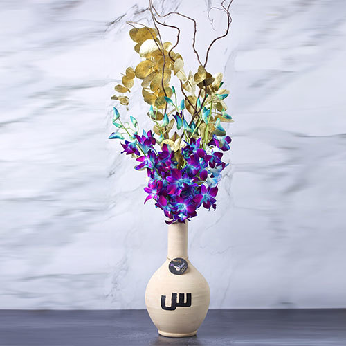 Long Fukhar 3 - Long fukhar with purple and golden leaves. Hight : 60 cm  Width : 15 cm 
 ( Letter Or Month of your choice  ( please choose a letter or month,not both ** Disclaimer: The colors of the flowers may vary depending on availability