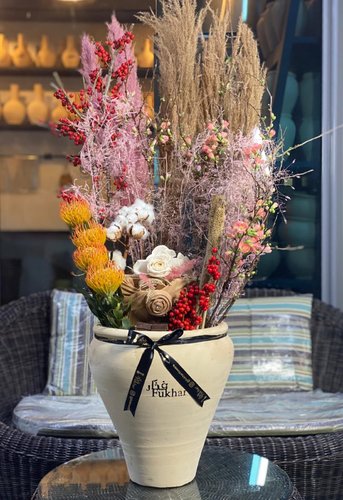 Fukhar Flowers - Big Fulhar - Asparagus,Alax,cherry blossom,leucospermum 
 Hight :90 cm  Width : 26 cm  
With the ability to add your own gift