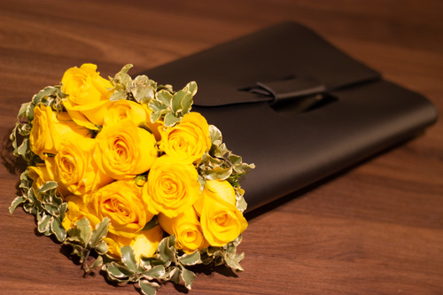 Luxurious leather bag, yellow rose