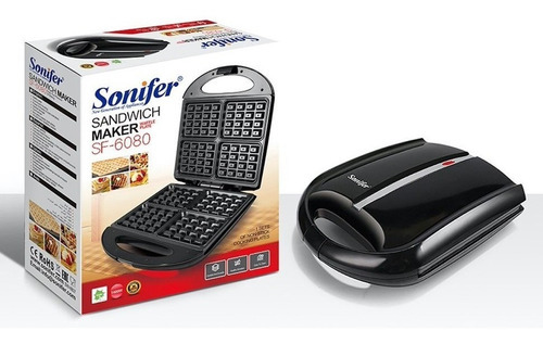 sonifer sandwich maker sf-6080 - Interchangeable Plates:Grilling / Panini Press PlatesFunction:Cool Touch Exterior, Non-Stick Cooking SurfaceCertification:cePower (W):1400Voltage (V):240Place of Origin:Zhejiang, ChinaBrand Name:SONIFERModel Number:SF-6061Product Name:Sandwich MakerBody Material:Stainless SteelType:Sandwich MakerPacking:Color BoxVoltage:220V-240VFrequence:50/60HzPlate:Non-stick Surface