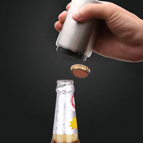 Bottle Opener - The bottle opener is small and easy to carry. 
 Only 3 steps: 1. Put the corkscrew on the bottle. 2. Press down the switch on the bottle. 
 3. Lift and remove the cap from the bottle 
  Beautifully designed bottle opener. New and permanent magnetic design. Bottle openers make it easy to open caps. Made of stainless steel. 
 
 
 It is very suitable for camping trips, travel and parties. 
 Compared with the traditional bottle opener, this new version of the bottle opener can quickly and easily open the bottle cap within a few seconds. It is a good helper in the kitchen and restaurant. 
 
 
 Material: 304 stainless steel 
 Size: 9 * 5 cm