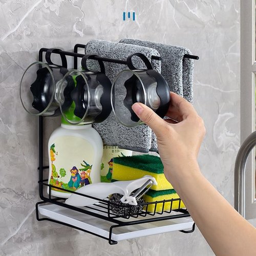 Multifunctional hanging shelf - Multifunctional storage rack. 
  Suitable for bathroom, kitchen, etc. 
 It can hold shampoo, small towels and other things steadily. 
 It can be used in the kitchen as a cup holder. 
 Comes with a traceless self-adhesive sticker, which is easy and convenient to install. 
 It is made of stainless steel carbon steel. 
 
 
 Features: no excavation, sanitation, strong bearing capacity 
 Size details: 
 L: 21cm by 8.27