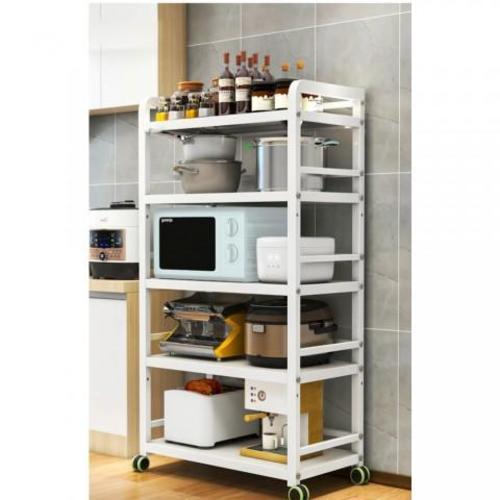 5-tier metal shelf with wheel - Versatile 5-tier metal shelf. 
 It contains 4 wheels that can rotate 360 ​​degrees 
 And it can be removed. 
 The rack is suitable for your kitchen, pantry, living room, balcony, study room and other storage areas. 
 The included removable hooks are additional for storing oven mitts, kitchen utensils or hand towels. 
 
 
 The maximum bearing capacity of one layer is 40 kg. 
  It can accommodate various kitchen utensils 
 measurement 
  150x80x38 cm 
 Easy to assemble, durable material