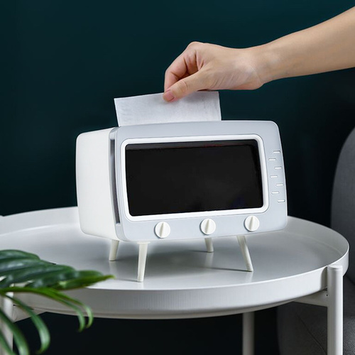 TV Tissue Box Multi Functional Mobile Phone - Material: ABS+PP,Healthy material ABS and PP material, pay attention to details and quality.Multi-functional
 box, not only can store paper towels, but also built-in mobile phone, 
hands-free hands, create the feeling of watching movies.Various small items can be stored on the top of the box.Suitable for most tissue and roll tissue.Easy to clean, no mold, no odor.Easy to move and stand on a flat surface.