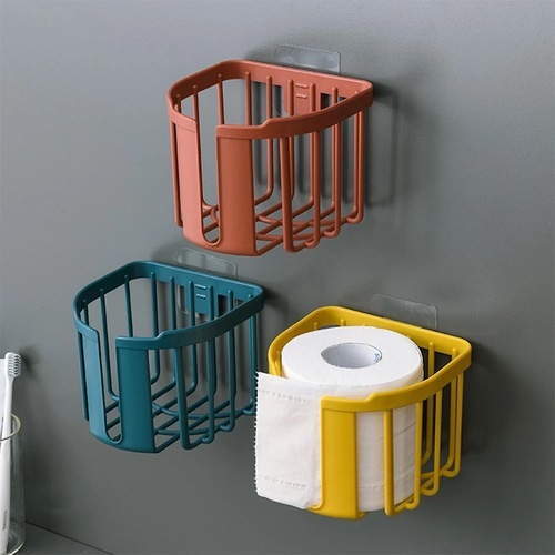 toilet paper holder - Bathroom Tissue Holder, simple and elegant design, wall-mounted, waterproof. 
 No drilling required, easy to install and remove 
 Size: Height * Width * Depth 
 11 * 14 * 13.5cm 
 Made of durable plastic materials