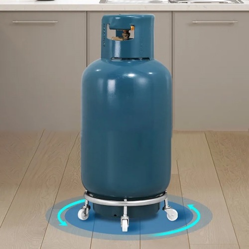 Mobile Gas Cylinder Base - Movable gas cylinder base, circular design, with 4 wheels that can rotate 360 ​​degrees 
 Made of durable stainless steel. High endurance. 
 Measurement: Height ✖️ Width 
 10 cm ✖️29.5 cm