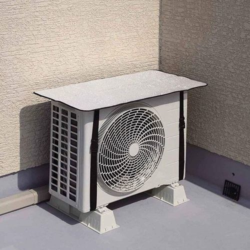 External air conditioning unit cove - Protect the outdoor air conditioner unit from various weather factors
 such as sun, rain, etc. with this cover made of aluminum and cotton. 
 And give it a longer service life and keep it from damage 
 UV and water resistant. 
 Easy to install with two side tapes 
 Size: 80 ✖️ 40 cm 
 Fits most units