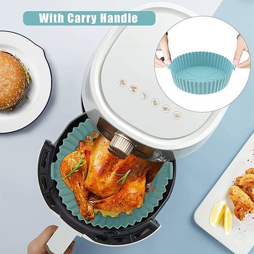 Air fryer silicone pot - The round silicone air fryer pan protects the air fryer, preventing 
food from burning and sticking to the bottom of the fryer. It can 
withstand temperatures as high as 464°F (240°C). 
 Durable material, safe, non-toxic, scratch-resistant, wear-resistant and tear-resistant 
    Reusable. It can be hand washed or dishwasher safe, which is very convenient. 
  These silicone air fryer liners can be used in microwave ovens, air fryers, baking or for placing food, etc.