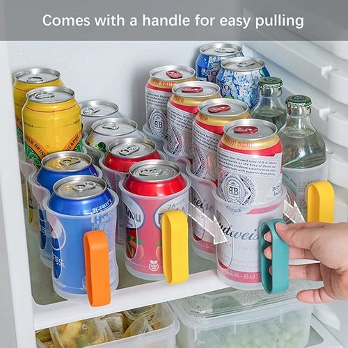 Fridge soft drink organizer - The 4-compartment refrigerator beverage can holder is made of 
food-grade PP material, BPA-free and fluorine-free, sturdy and resistant
 to falling, durable, not easy to break, it is safer to use, you can use
 it for a long time 
 
 This fridge drink can 
holder features a practical non-slip interior, easy to clean and comes 
with easy grip handles, making it easy to carry anywhere you want. 
 
 Size 27.5 * 10.5 * 7.5 cm 
 These
 drink holders can be used to store soda, soda, tea, drinks and other 
types of canned food, whether it is in the kitchen, refrigerator or 
pantry, it will bring you great convenience 
  Use this 
drink holder to organize all your bottles and cans, it will make your 
work surface clean and tidy, everything will be organized, it is an 
excellent soda can organizer for fridge