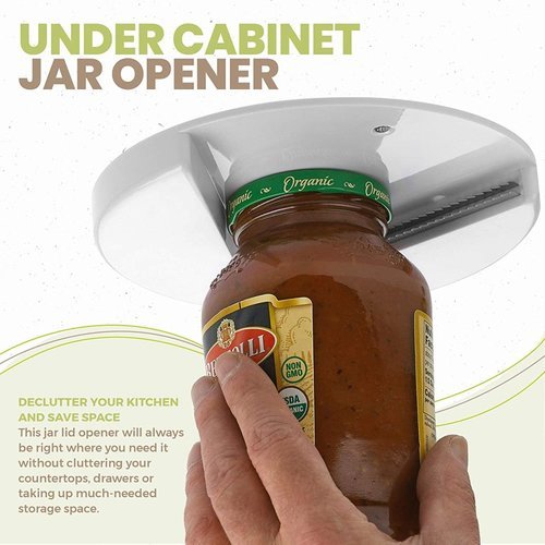 ‎Shanging jar opener - No more stubborn or stuck jars - easily unscrew any bottle cap! 
 
 
 Beautiful, practical and space-saving design 
 
 
 Contrary
 to the name, our opener not only opens the lids of jars, but also opens
 a variety of containers. Effortlessly open bottles, soda, ketchup, 
medicine containers and more. Large pickle jars, tomato sauce, fruit 
preserves, and even a small bottle of nail polish will unwrap with ease. 
 
 
  The
 jar opener will last for years. Easily install under any cabinet in 
minutes without any complicated installation so you can use it right 
away. All you have to do is peel off the adhesive and firmly apply it to
 the space you want. Make sure to place the wide mouth part of the teeth
 directly facing you when installing under a cabinet or counter 
 
 
  Safe
 and easy to use for children. In addition, our jar cap opener is 
especially useful for the elderly, people with weak hands, and those 
recovering from surgery. 
 
 
 made of steel 
 
 
 Strong and durable plastic. 
 
 
 7
 inches and a top to bottom height of 0.75 inches so it can be mounted 
discreetly hidden and off site. Easy to install in minutes and no one 
will even notice it's there. Includes strong peel and stick adhesive 
plus 3 screws 
 This jar cap opener will always be right 
where you need it without cluttering countertops or drawers or taking up
 much needed storage space. Just mount it under your cabinet and this 
kitchen tool will never get lost