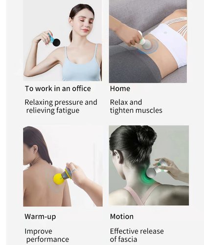 Mini Handheld Circular Massager - Lightweight, compact, hand-held scroll gun is suitable for use in office, home, gym and travel. 
 It has 6 massage and rotation modes, high-speed vibration 2500 rpm, penetrates deep into the muscle layer, and relaxes the massage muscles. 
 Equipped with a high-quality 500mAh rechargeable lithium battery, which can be quickly charged by computer, power bank, etc., and is very convenient to use. 
 The scroll gun massager has a smooth appearance and adopts the ergonomics design concept to provide only the right dominant grip.