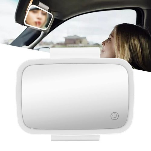 Car sun visor mirror-5049 - mirror with rechargeable lights, fixed on the car's sun visor. 
  It has 21 built-in LED lights, which can provide soft and natural lighting, which is especially suitable for applying makeup. 
 3 brightness modes, you can choose the one that suits you best, touch screen 
 
 
  This cute makeup mirror has a built-in 400mAh battery with large capacity and long battery life. No need to charge frequently, which can meet your needs well. 
 Size: 18 cm ✖️ 12 cm 
 Material: ABS and glass 
 
 
 Charging time: 2 hours