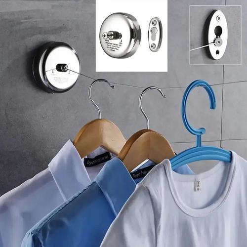 Retractable Clothesline - The laundry mess is too much and there is not enough space! The retractable clothesline is the perfect solution for drying clothes in small spaces. 2.8 m clothesline The retractable clothesline comes with a brass pull head, the rope is cloth, and accessories are easy to install. The locking button can be used to lock any length within 280cm. This retractable clothesline works great for hanging wet bathing suits, baby clothes, lightweight sweatshirts, washcloths, swimwear, etc. It makes your laundry area more neat and tidy and this clothesline can be easily retracted into its bag for storage.