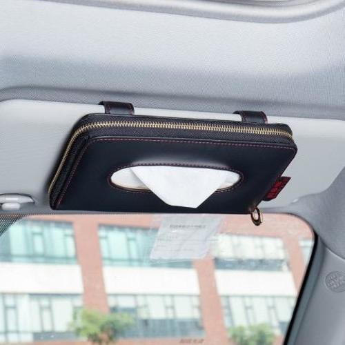 Car hanging tissue holder - Car tissue holder hanging Easy to install with a stylish design made of PU leather.  Attractive, elegant, and modern. It is very compact and can fit into your car's sun visor, sunroof, and seat back pocket. Available in black and beige  This tissue box includes clips for easy installation. It has a stylish design that matches your car. It is thin so that it does not obscure the view while driving. Size: 21 cm ✖️ 13 cm ✖️ 2 cm