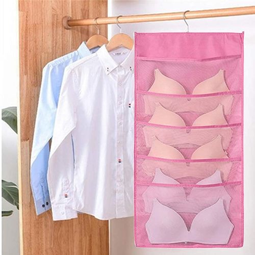 Mesh hanger for underwear storage (15 grids) - 15-hole hanging net hanger It can be used to store bras/socks/underwear and so on. Large capacity for your underwear.
 Double-sided storage, to save space
 It can be washed and reused  Material: Oxford  Size: 40 cm * 80 cm