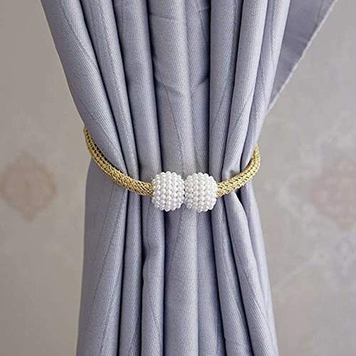 pearl curtain clip (2pcs) - These curtain clips are suitable for any curtain in the living room, bedroom, study, and bathroom.  Simple curtain rope with two magnetic balls. Simple design, modern and elegant. Material: strong magnet + polyester fiber. Rope length 41cm, round ball diameter: 3cm. Easy to install, no tools required. No need for a curtain hook on the wall. No screws or wall damage is required. Magnetic curtain straps are a great way to keep your curtains in style. With strong magnets and an enhanced curtain strap, perfect for protecting your curtains. note:
  If the curtain clips are too big for the curtains, please try to adjust the length to suit your needs with a transverse roll to improve the effect.