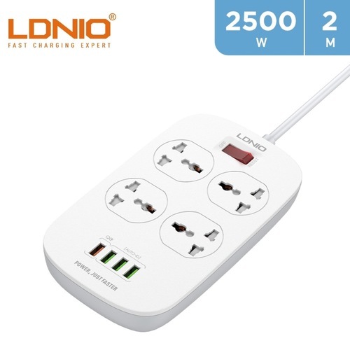 Electricity connection 4 sockets from LDNIO - Electricity extension length of 2 meters … 4 sockets with 4 USB ports from LDNIO. Automatic identification device, and the charging current flow intelligently, high compatibility can be used to charge any brand in the home of smart phone, tablet, digital camera and so on.  Brand: LDNIO  Model: SC4407Q  Universal outlet Overload protection • 2 meter cable • 4 USB ports (output 3.4A / 17W) independent switch The rated power is 2500 watts