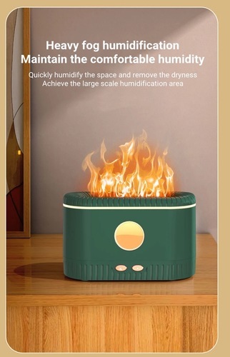 Aromatic Humidifier Flame Lighting - The combination of colored lights and fog creates a realistic flame effect. It works through a USB C port.  200ml capacity provides enough spray for moisturizing needs. Safety protection design, automatic power off when lack of water, users can use it with confidence. Quiet operation that will not disturb your work. Material: ABS Size (L x W x H) 16.8 * 7.9 * 10.5cm Rated voltage: DC 5V