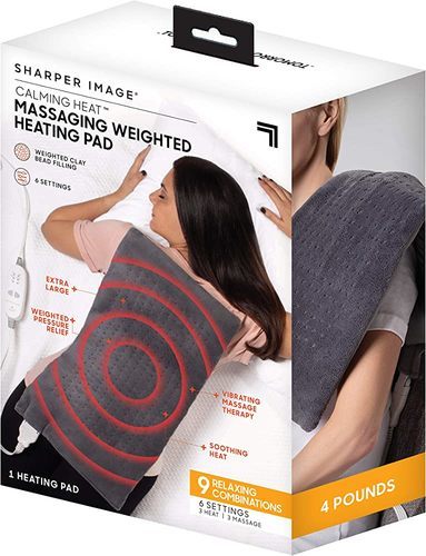 Massaging heating pad - Weighted thermal massage pillow  They provide targeted heat therapy to your joints and muscles, helping to relieve aches and pains.   6 Settings - Choose from 3 levels of heat and 3 levels of vibration.  9 relaxation packages to choose from   It features a built-in auto shut-off with 2 hours heat and 15 minutes massage time  The unique weight feature helps it stay in place, just where you need it to rest  Comfortable large size at 12