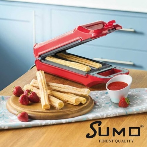 Sumo churros maker - Make your own churros now for family and friends.  With the churros maker from Sumo This electric grill features non-stick plates for easy cleaning.
  It has a non-slip base to ensure stability.  It also has a compact design for easy storage.   Features and specifications   - Voltage: 220-240 Volts, 50/60 Hz   • Power: 800 watts   Non-stick coating plate for easy cleaning   Non-slip base to ensure stability   Compact design for easy storage   • Brand: Sumo