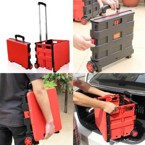 Foldable trolley box - Versatile foldable box trolley The box with a cover enables you to use it as a seat, so it is a good helper for food shopping, shopping, traveling, fishing, outdoor picnics and so on.  Easy to disassemble and install.  It can support a weight of 25kg, win the shopping mall, travel and transport indoor and outdoor items favored by users due to the large accommodation space.   Collapsible for quick storage and easy transport   Made of durable material for strength and functionality.
 Smart and multifunctional with an easy pull handle