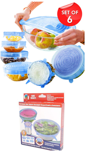 Reusable silicone covers - Is there any leftover food? Don't throw it away - just cover it with 
these silicone lids and it'll stay fresh until you're hungry again!  The
 silicone food warmer can be used to cover cooked foods, fruits, salads,
 sauces, and beverages such as coffee, tea, and juice. 
   Different sizes of silicone cap 
  
 6 transparent silicone covers of different sizes.  Because they are 
stretchy material, these food wraps are easy to put on most bowls, jars,
 containers, cups, cans, jars, and you can even use them to cover half 
of a cut watermelon. 
    Your safety is our top 
priority, which is why we made sure that our silicone lids are BPA free,
 food grade, and completely non-toxic.  So you can use the stretch lids 
all the time without worrying about your health and the health of your 
family! 
    Feel free to put the stretchy food wrap in 
the freezer or even in the microwave and dishwasher.  Since the silicone
 material is resistant to both low and high temperatures (up to 450 
degrees Fahrenheit), your pot lid will remain intact and good as new for
 a very long time. 
    Our flexible silicone wrap covers
 will reduce plastic waste and help you save money, as you will no 
longer need to buy cellophane to cover your fresh food leftovers.  Plus,
 the bowl lid does a much better job of keeping your food fresh!