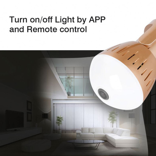 Smart bulb with camera - The Adjustable Smart Light Bulb with Panoramic 360 Degree Wireless IP Camera is the best when it comes to your family's security.  You can playback the whole day's history and motion tracking at any time on your mobile phone.  Help you keep in touch with your family or child with the two-way live intercom feature. 
   Supports different display modes. Apply manual control to turn on and off the light.  Smooth 360-degree movement at every angle in the camera's field of view and 180-degree tilt at your choice. 
   Model: VR-V16-C   Wireless connection   Two-way intercom   360 degree view |  View 180 degrees   Adjustable Curve |  Motion detected   Monitor on smart phones   alert message on the phone    You can put the memory card up to 64 GB   Connection App: V380 Pro (both Android and IOS)   The power voltage is suitable for 110-220V with E27 holder   Color: golden