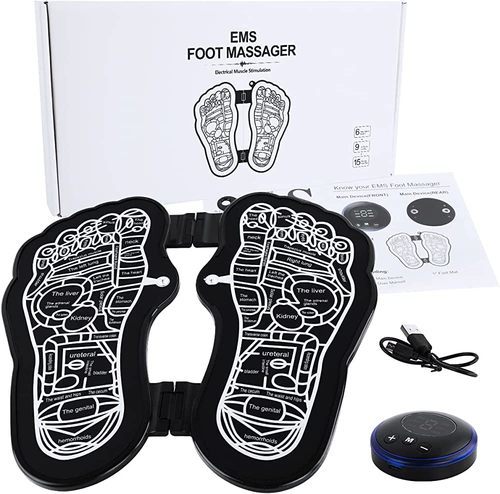 Electric foot massager - Premium material, safe and environmentally friendly, suitable for home office use.
  Safe and convenient USB charging.  The host will stop automatically after 20 minutes.  If you need to use it again, please turn it on again.
   Clean it with a damp cloth without hard washing after using it.  This product is not waterproof, do not apply or rinse with water.
  Enjoy anytime Lightweight, foldable and easy to carry anywhere. Massage your feet anytime, anywhere.  Quiet without noise, and can be used while watching TV, reading, working in the office, or relaxing.
  Wide application It is very suitable for sports enthusiasts, people who travel long distances, people who often ride bicycles, and climb mountains;  People who like to wear high heels and so on.
  Voltage: DC 3V
  Output: 9.8 mA
  Frequency: 1-100 Hz
  Use modes: 6 modes
  Intensity level: 9 levels
  Auto off: 15 minutes