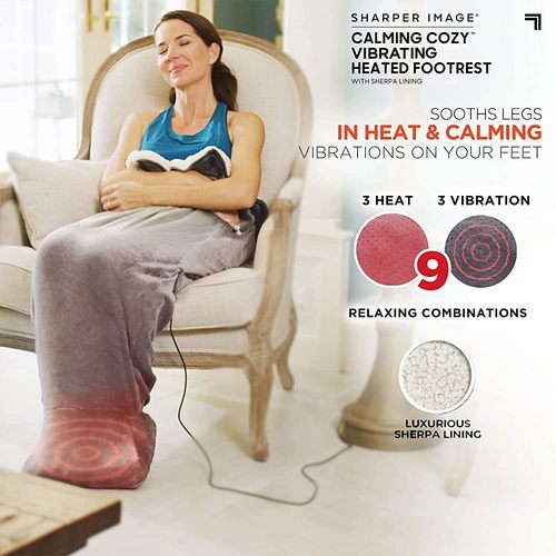 Electric thermal massage blanket - This plush, sherpa-lined wearable blanket has a massaging heated footbed that delivers soothing heat to your feet.  Soothing clay beads fill the footstool to absorb heat for added warmth.  The plush Sherpa lining is soft and cozy keeping your legs and torso comfortable.    A cozy soother made with luxurious plush material on the outer lining that feels luxurious and soft to the touch.  The inner lining of the blanket is made of premium Sherpa fabric for added comfort.    It has 3 therapeutic heat settings along with 3 massage vibrations for 9 relaxation groups.  The three massage modes relax aching muscles and help soothe feet.  The massage and heating feature is found in the footbed.     The automatic shutdown feature ensures when the temperature rises.  You can find ultimate comfort while working or lounging on the couch without worrying about turning off the heat.  It will automatically turn off the massage function after 15 minutes and the heat function after 2 hours.