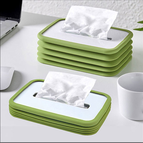 Tissue Box Silicone Collapsible - Foldable silicone tissue box with its unique design, which does not take up space, and will drop down automatically, each piece of paper can be easily extracted and easy to install by opening the cover, then putting the tissue and inserting the top.  Widely used in the car, bathroom, kitchen, office, bedroom, living room, dining room, etc. 
   Easy to clean 
   washable 
   Shape: rectangle 
   Size: Height 8cm x Length 21cm x Width 14cm 
   Material: silicone