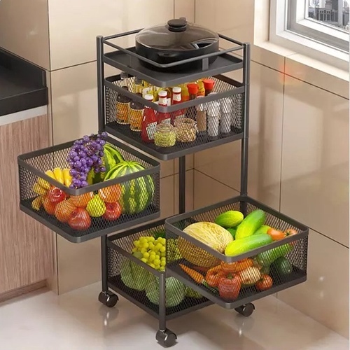 4 layer square trolley basket - Fruit and vegetable of kitchen be born receives storage multilayer square household rotates storage basket