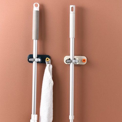 Wall mounted mop holder - The mop holder is thick, waterproof and moisture-proof, and has a strong load-bearing capacity. 
   Made of premium ABS and TPR material, it is eco-friendly, sturdy and durable to use. 
   Wall-mounted and hole-free design, it is space-saving, easy and convenient to get. 
   Widely used for storing brooms, mops and dustpans, instead of leaning them against the wall and in the corners. 
 
 
   Features: wall-mounted, wear-resistant, perforation-free, waterproof 
   Size: 11cm x 4.3cm x 4cm. 
   Notes:   Please allow slight dimension difference due to different manual measurement.