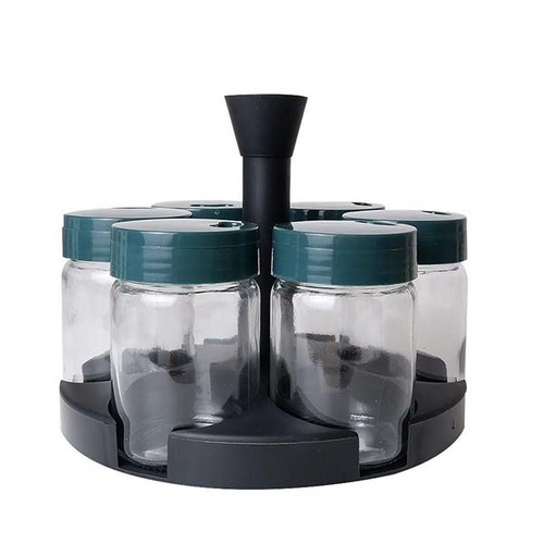 Rotating spice rack with 6 bottles - Easy to Use Material: Glass 360 Rotation Size: Same as picture Color: Same as picture