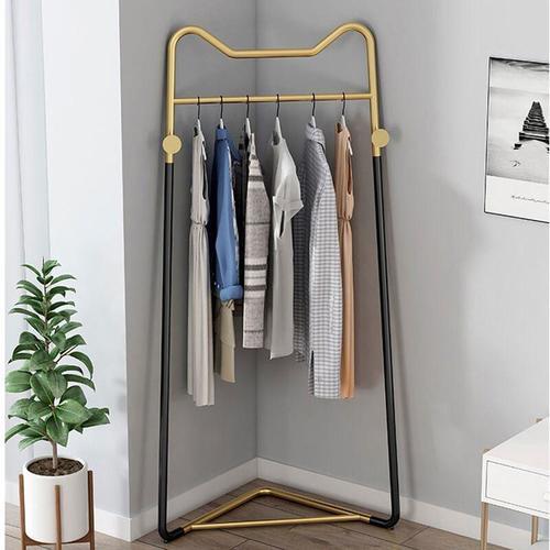 triangle hanger - Clothes rack two sides hooks, made of high quality metal tubes, durable. It has multi-directional support, is strong and stable, and has great weight.
 A great combination of storage and display, this garment rack is a beautiful and practical addition to any space to keep the room clutter-free, living room, or bathroom.
 Corner design helps you to exploit any corner of the house to save and exploit spaces
160 x 60 x 75 cm
color
black gold