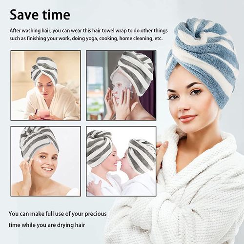 Quick drying hair towel - Absorbs hair and dries quickly.  Pure color fast-drying hair cap;  High density coral fleece.  Strong water absorption, breathable, soft and comfortable.  Product function: absorbent, breathable, soft.  Coral fleece fabric, full rings, fluffy and soft.  a description  Material: Super absorbent microfiber  Size: 50 cm * 25 cm  Color: multi-color to choose  Product feature:  Absorbs hair and dries quickly.