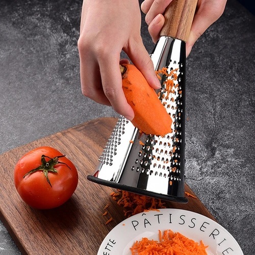 3 in 1 manual grater - The new conical grater, three-sided stainless steel blade, to meet your different needs. ﻿﻿﻿It can be used to plan the food into thick wire, thin wire and fine powder. ﻿﻿﻿Comfortable wooden handle, very comfortable and convenient to use. ﻿﻿﻿Vertical base design, stable placement.Product Name: Grater Material: stainless steel + wooden handle Size: 25.8x11cm Tips:Manual measurement, please allow 1-2cm error Package includes:1 x Grater