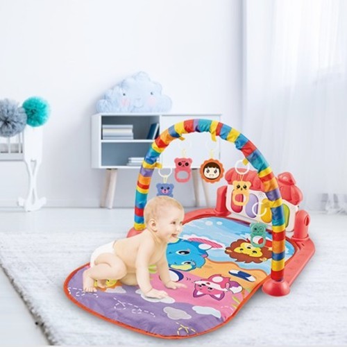 Kids fitness piano-0194 - DEVELOPS BABIES MOTOR SKILLS. Your baby's first few movements are kicking, touching, and chewing. They go through different stages of development in the first 12 months. Our baby play gym has all the tools to support your baby through those stages. It encourages your baby to have 'tummy time', kicking their legs, lifting their head, reaching with their arms. * IMPROVES HAND-EYE COORDINATION. A play gym is one of the toys that can help you and your baby during the first year of life. The colorful hanging toys stimulate your baby's sense of sight and encourage them to reach out using their arms. Eventually, your baby would learn to grasp the toys and strengthen their arm and hand muscles, improving their hand-eye coordination. * ENCOURAGES FREEDOM AND MOVEMENT. As your baby grows, they will become more curious about the sounds and things around them. To help explore their curiosity out baby gym has a piano keyboard that lights up. This attracts your baby to touch and play it. Just turn the piano mode on and it plays 3 cheerful nursery rhymes, 6 musical songs. There are 2 volume levels, and the flashing lights on the piano keyboard make the experience more enjoyable. Your baby will then learn to move their. 
 PORTABLE ACTIVITY CENTRE. When you're traveling with a baby, we know that they have more luggage than we do! So, we made our mat portable and easy to store. The upper arch and hanging toys can be removed from the mat, you also have the choice to hang other toys. The piano is also detachable if you want to pack the mat away for traveling. EASY TO CLEAN, GERM-FREE. We understand the importance of keeping our children safe and healthy. Our playmats are machine washable and easy to clean. You can wipe down all the attachable elements of the playmat like the piano, the arch, and the toys as these are not machine washable.