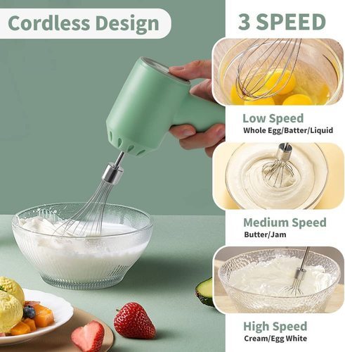 Wireless multifunction cooking machine - Mini Portable Rechargeable Electric Garlic Chopper, 250ml Food Chopper with Blender 2 in 1, Perfect Kitchen Helper You will get 1 egg beater, 1 blender, 1 mini food processor, * 2pcs, USB charging cable.
  2. Powerful Kitchen Electric Food Chopper Egg Cake Cake Bread Butter Whisk Butter Beater Blender/Mixer The mini food processor can chop meat, onions, vegetables, ginger, pepper, carrots, baby food, as well as nuts.  Equipped with a powerful 20W motor, it is more powerful.  Whether you are a professional chef or a baking enthusiast, you can complete mixing in 60 seconds.  It can save time and energy and make cooking easier and more enjoyable.
  3. USB Rechargeable Electric Garlic Mincer Meat Grinder, Large Battery - Small rechargeable food mincer battery, with 3 hours of charging, you can enjoy up to 30 days long battery life.
  4. One-Button Start & 3 Levels of Speeds, Easy Operation - Double-click the top button to start the engine, and click again to switch 3 levels of speed on and off.  You can control the degree of shredding of food, very easy to use.  Within a few seconds, you can get evenly chopped food
  5. WATERPROOF, EASY TO CLEAN AND GREAT SERVICE - The mini meat grinder body is waterproof and can be rinsed directly with water after use, and thoroughly cleaned after rinsing.  The blender cup and blade are detachable, and won't stain, making cleaning easier.