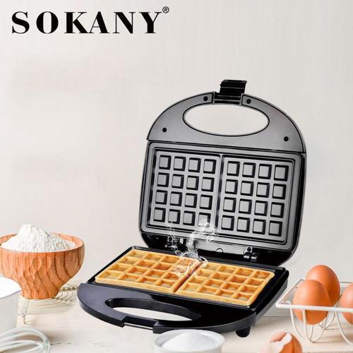 Sokany waffle maker - Brand: SOKANY   Model: SK-113   Plug standard: plug   Voltage: 220-240V, 50/60Hz   Material: stainless steel + non-stick coating + bakelite + environmentally friendly plastic   Black color   Heating method: double-sided heating   Power: 750 watts   Product Dimensions: Approx.  22 x 21 x 6cm / 8.66 x 8.27 x 2.36in   Package Dimensions: Approx.  25 x 9.5 x 23cm / 9.84 x 3.74 x 9.06in   Features:   - A good helper for breakfast.   Non-stick grids for easy cleaning.   Compact and easy to store. Efficient, uniform and fast heating to create delicious crispy waffles in just minutes.
   Double sided use.  Makes 2 extra large Belgian waffles per batch.   Equipped with Power & Ready indicator lights and built-in thermostat.