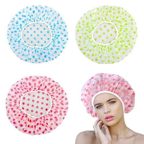 Shower cap - The shower cap prevents hair from getting wet while taking a shower. Made of strong waterproof EVA fabric, anti-corrosion and arc design, prevent foam from entering your eyes, enjoy a healthy life. 
   Foldable: The shower cap can be folded into a very small size, which is a must-have for travel. 
    Bright Printing: Fashionable and cool printing makes this shower cap more perfect and layering, simple 
 
 
    Compact and easy to carry: The product is small in size, light in weight, takes up little space, and is easy to carry away. 
   a description: 
   A shower cap prevents hair from getting wet while showering.  The shower caps can be folded down to a very small size, which is a must have for travel. 
   Size: the diameter of the tiles is 27 cm 
   Material: new material of polyethylene 
   Scope of application: hotel, sauna, hairdressing, home 
   Color: pink, blue, yellow