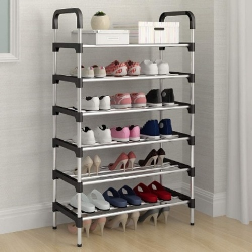 6 layer shoe rack - Simple 6-tier shoe rack 
  Easy to disassemble, install and transport 
  Measurement: Height * Width * Depth 
  110 x 56 x 27 cm