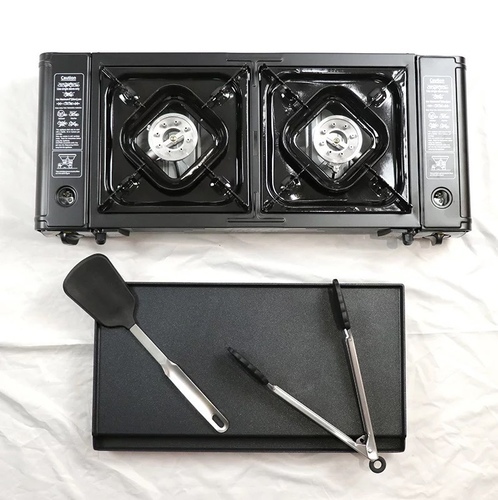 Safety Butane Double Burner Gas - 2 in 1 portable gas stove 2 burners.
 It gives you portability and power in the same stove, and is perfect for camping, hunting, or as another cooking option in your backyard.