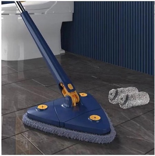 360-degree swivel mop - Adjustable 360 ​​Rotating Cleaning Mop Makes Cleaning Easier The cleaning tray adopts the latest type of triangular design, 360 rotating mop head allows you to leave no dust in the dead corner, making it easier for you to eliminate stubborn dust in the corner of the wall, ceiling and window.  1.3m pole to easily reach dust locations and help you get rid of dust in a simpler way.  Protect your hands Integrated automatic water pressure function, free your hands Size 130 * 27cm / 51.18 * 10.62in Material PP / reinforced stainless steel Microfiber mop Color: blue Product weight: 700g