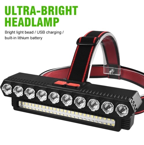 LED headlamp - Multi-mode headlamp The light is your companion on trips, land and dark places  10 LED + 25 lumens : Built-in lithium battery  Charging: USB charging  Positions: Four adjustable  Material: ABS + elastic belt  Waterproof: waterproof