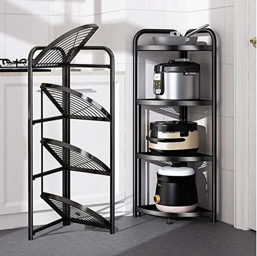 4 layer foldable storage rack - Multi-Purpose 4-Tier Metal Triangle Folding Shelf, Great Choice to Be Kitchen Storage Shelf, Microwave Holder, Baker\